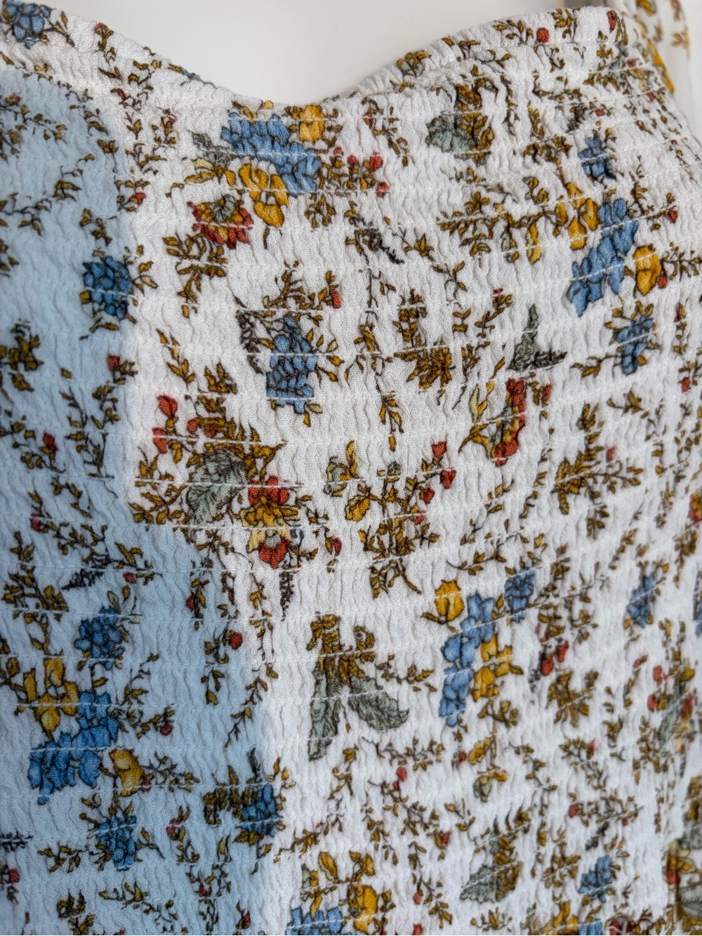 #875 a.n.a BoHo White Floral Smocked Maxi Dress with Blue and Yellow Blossoms - Picture 3 of 11